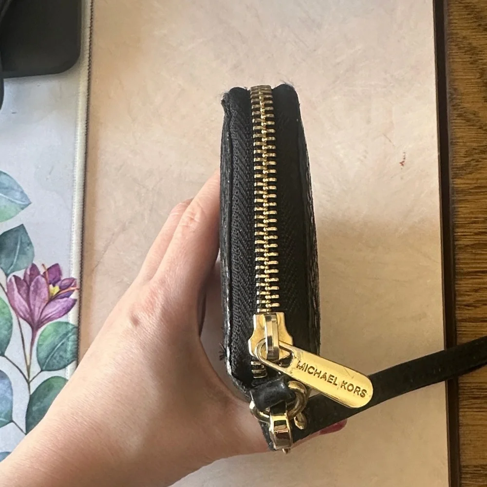 Michael Kors Black Textured Wristlet with Gold Accents - Picture 7 of 11